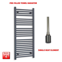 Single Heat / No Timer 1200 x 500 Flat Anthracite Pre-Filled Electric Heated Towel Rail HTR