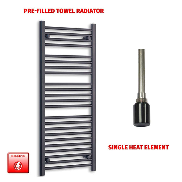 Single Heat / No Timer 1200 x 500 Flat Black Pre-Filled Electric Heated Towel Radiator HTR