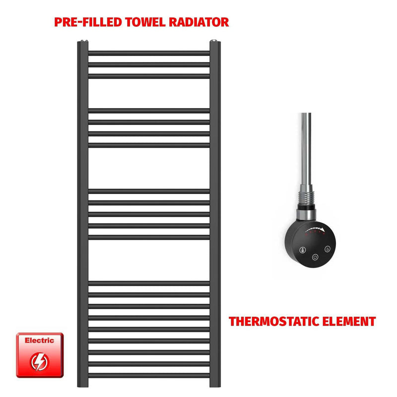 1200 x 500mm Flat Black Electric Towel Rail Pre-Filled