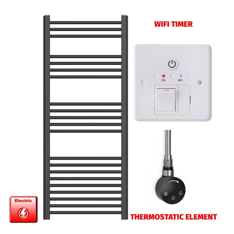 1200 x 500mm Flat Black Electric Towel Rail Pre-Filled
