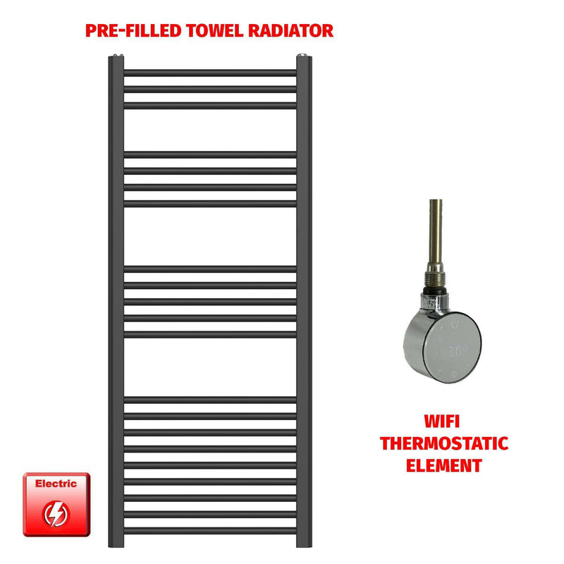 1200 x 500mm Flat Black Electric Towel Rail Pre-Filled