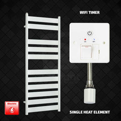 Single Heat / Wifi Timer 1200 x 500 White Flat Panel Pre-Filled Electric Heated Towel Rail HTR