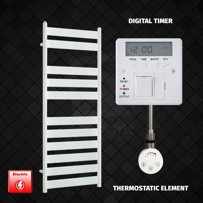 ER-Touch Thermostatic / Digital Timer 1200 x 500 White Flat Panel Pre-Filled Electric Heated Towel Rail HTR