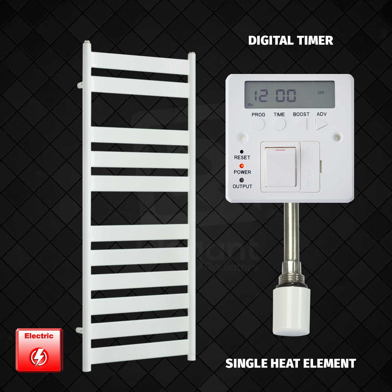 Single Heat / Digital Timer 1200 x 500 White Flat Panel Pre-Filled Electric Heated Towel Rail HTR