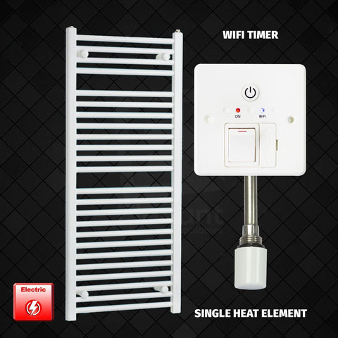 Single Heat / Wifi Timer 1200 x 500mm White Pre-Filled Electric Heated Towel Rail Radiator