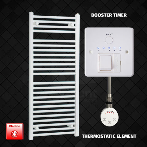 ER-Touch Thermostatic / Booster Timer 1200 x 500mm White Pre-Filled Electric Heated Towel Rail Radiator