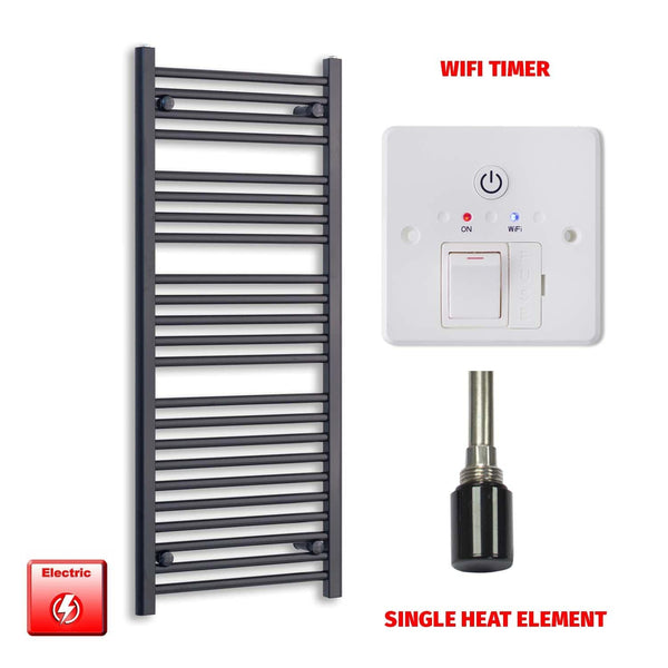 Single Heat / Wifi Timer 1200 x 550 Flat Black Pre-Filled Electric Heated Towel Radiator HTR