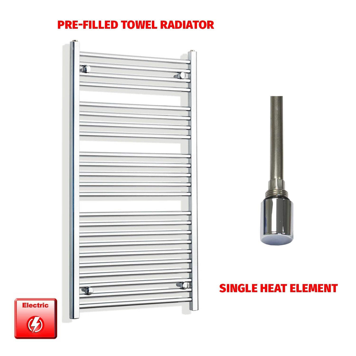 Single Heat / No Timer 1200 x 550 Pre-Filled Electric Heated Towel Radiator Chrome HTR