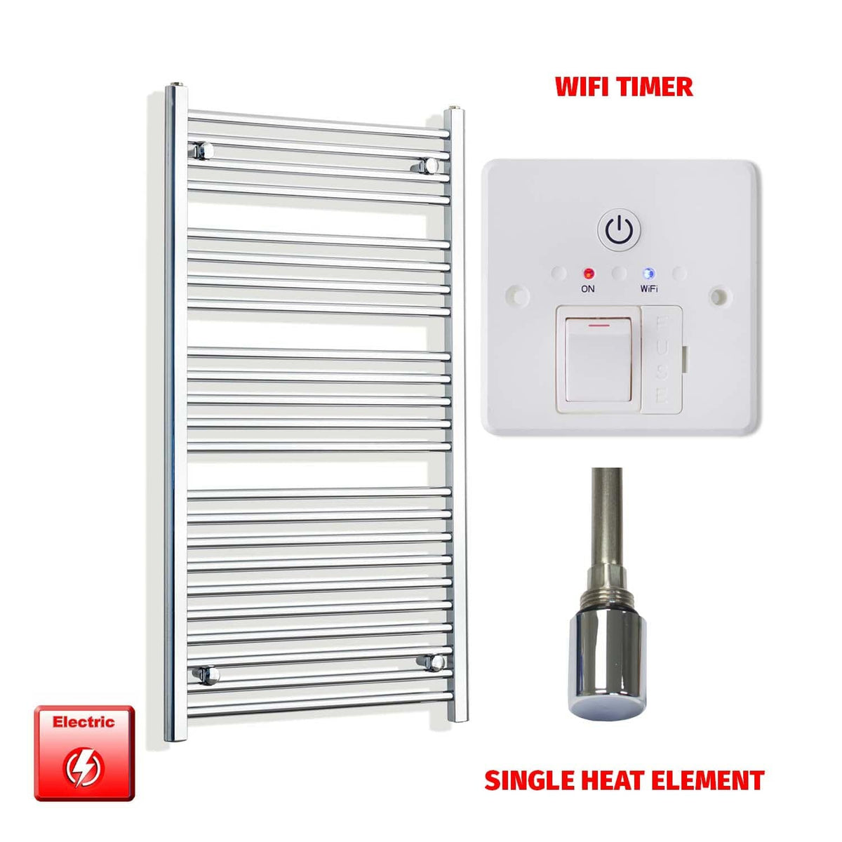 Single Heat / Wifi Timer 1200 x 550 Pre-Filled Electric Heated Towel Radiator Chrome HTR