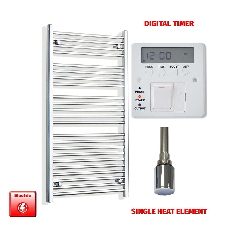 Single Heat / Digital Timer 1200 x 550 Pre-Filled Electric Heated Towel Radiator Chrome HTR