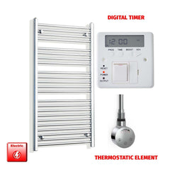 ER-Touch Thermostatic / Digital Timer 1200 x 550 Pre-Filled Electric Heated Towel Radiator Chrome HTR