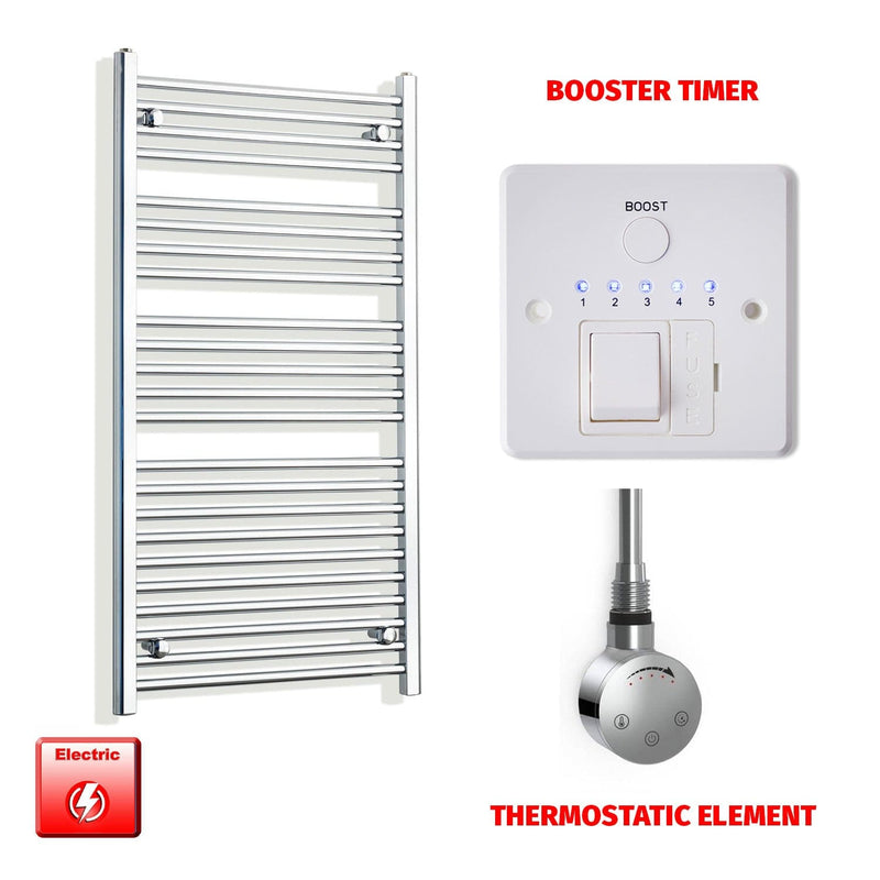 Flat / ER-Touch Thermostatic / Booster Timer 1200 x 600 Chrome Pre-Filled Electric Towel Rail Bathroom Warmer