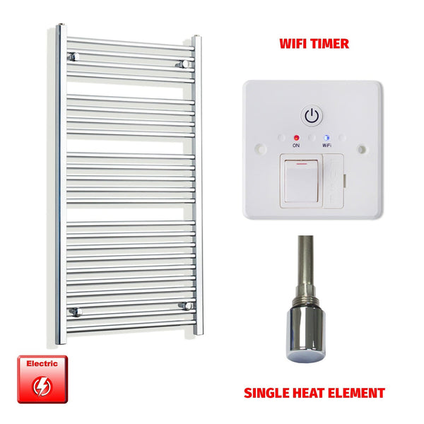 Flat / Single Heat / Wifi Timer 1200 x 600 Chrome Pre-Filled Electric Towel Rail Bathroom Warmer