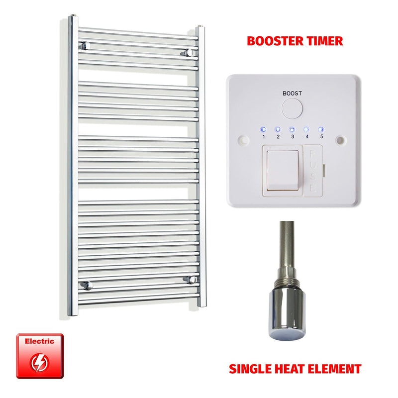 Flat / Single Heat / Booster Timer 1200 x 600 Chrome Pre-Filled Electric Towel Rail Bathroom Warmer