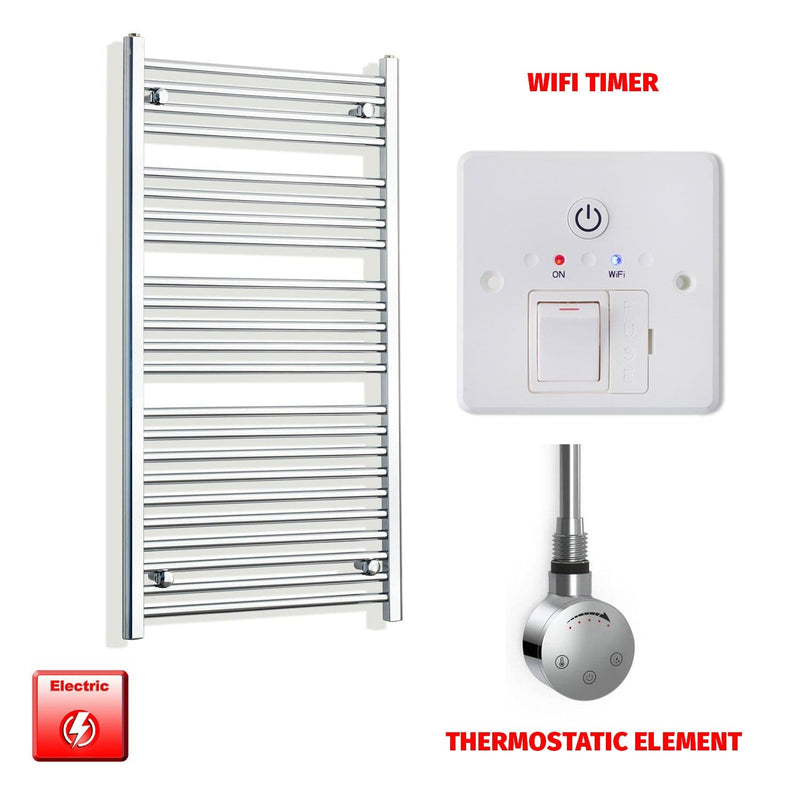 Flat / ER-Touch Thermostatic / Wifi Timer 1200 x 600 Chrome Pre-Filled Electric Towel Rail Bathroom Warmer