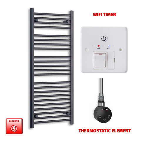 ER-Touch Thermostatic / Wifi Timer 1200 x 600 Flat Black Pre-Filled Electric Heated Towel Radiator HTR