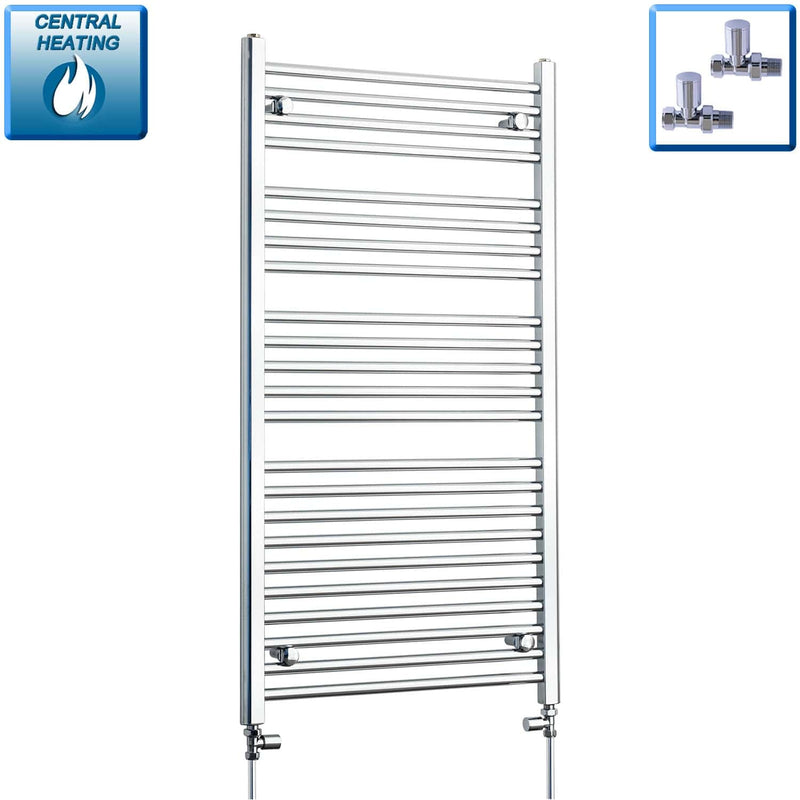 Straight / With Straight Inline Valves 1200 x 600 Heated Flat or Curved Towel Radiator Chrome