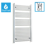 1200 x 650 Chrome Dual Fuel Flat Heated Towel Rail Radiator
