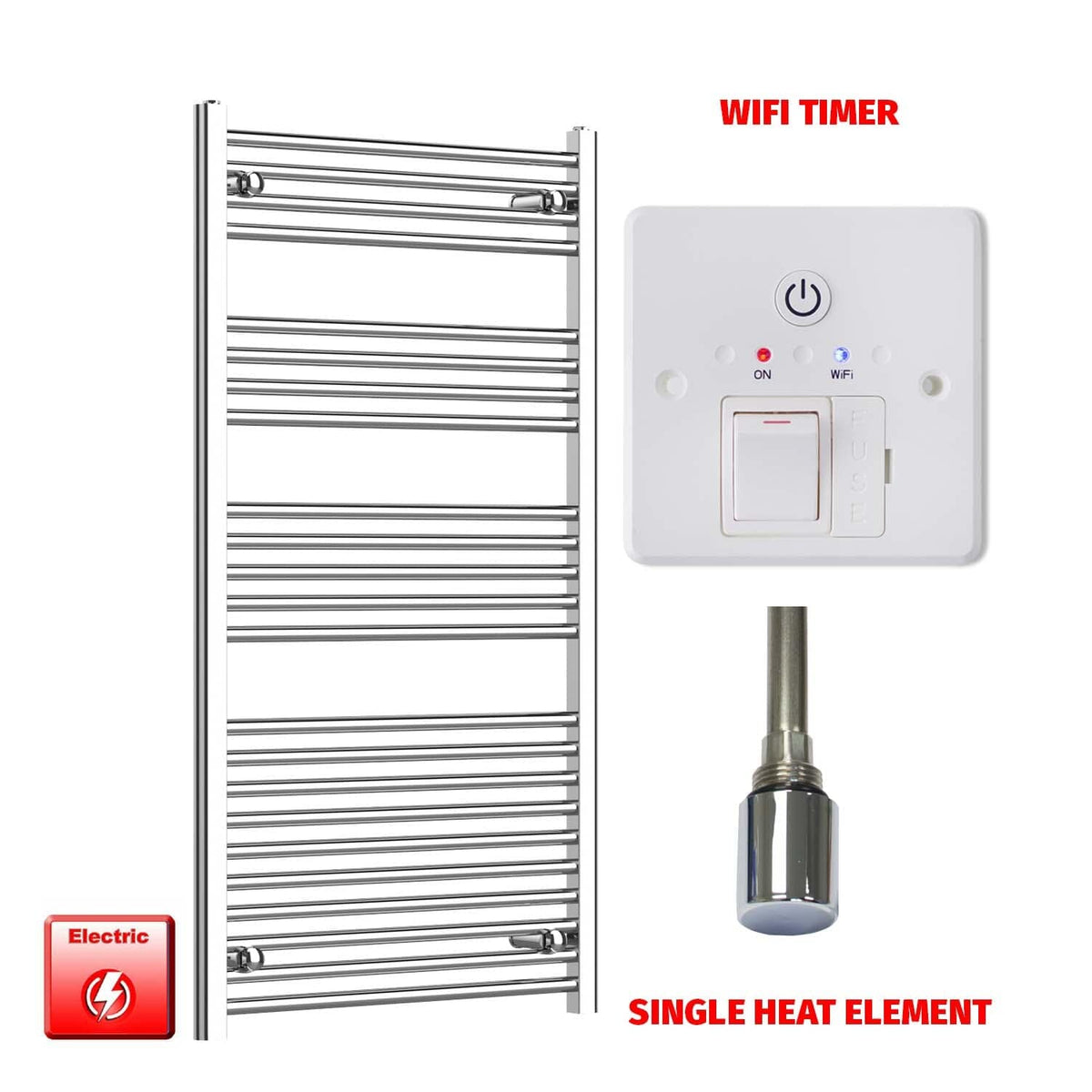 Single Heat / Wifi Timer 1200 x 650 Pre-Filled Electric Heated Towel Radiator Chrome HTR