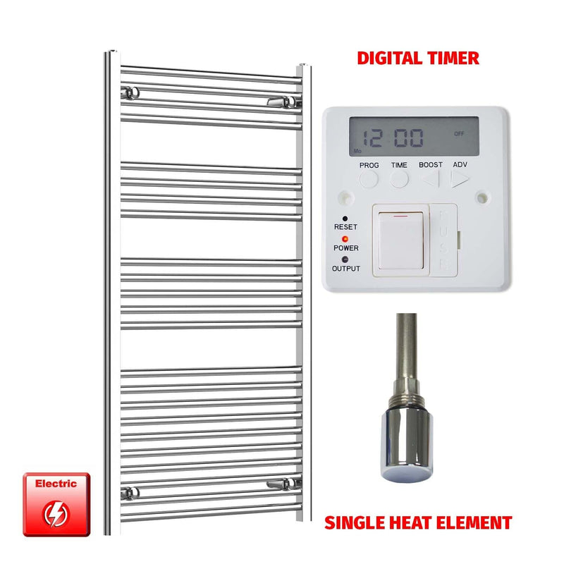 Flat / Single Heat / Digital Timer 1200 x 700 Pre-Filled Electric Heated Towel Radiator Chrome