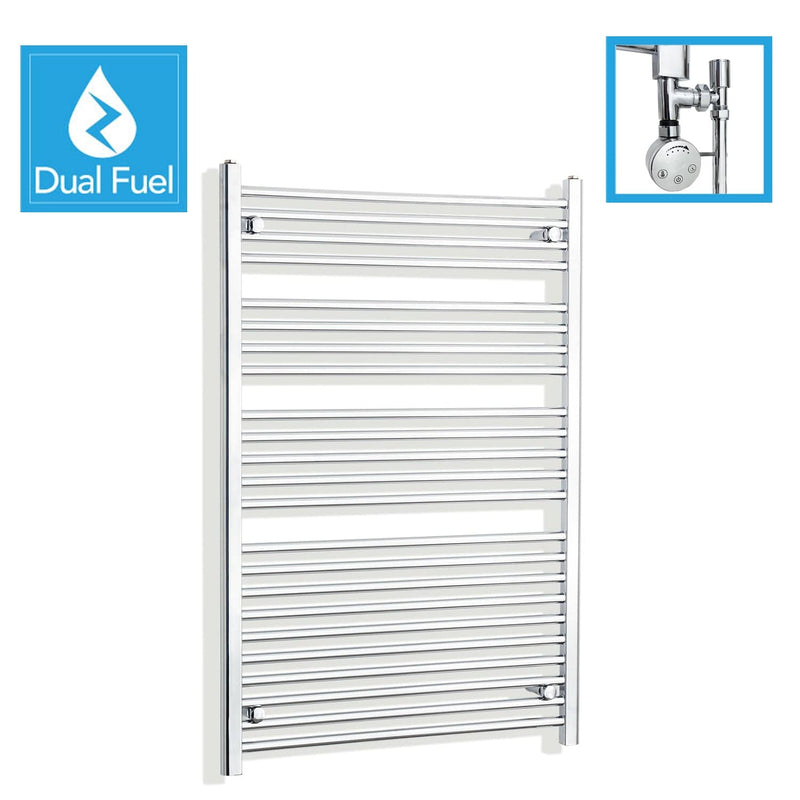 1200 x 800 Chrome Dual Fuel Flat Heated Towel Rail Radiator