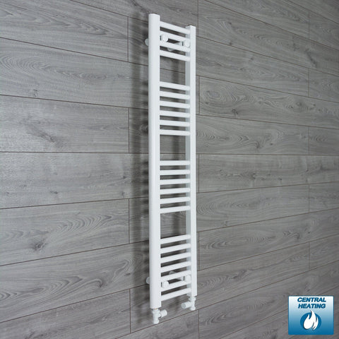 With Straight Inline Valves 1200mm High x 250 mm Wide Heated Towel Radiator Flat White