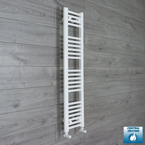 With Angled Valves 1200mm High x 250 mm Wide Heated Towel Radiator Flat White