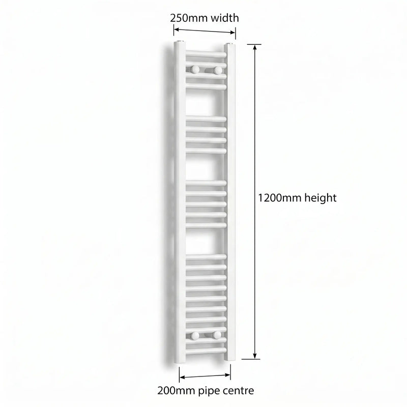 1200mm High x 250 mm Wide Heated Towel Radiator Flat White - Elegant Radiators