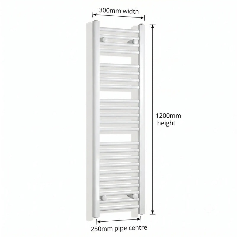 1200x300mm Heated Towel Rail Radiator Flat White - Elegant Radiators
