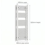 1200x400mm Towel Rail Radiator Flat White Central Heating - Elegant Radiators