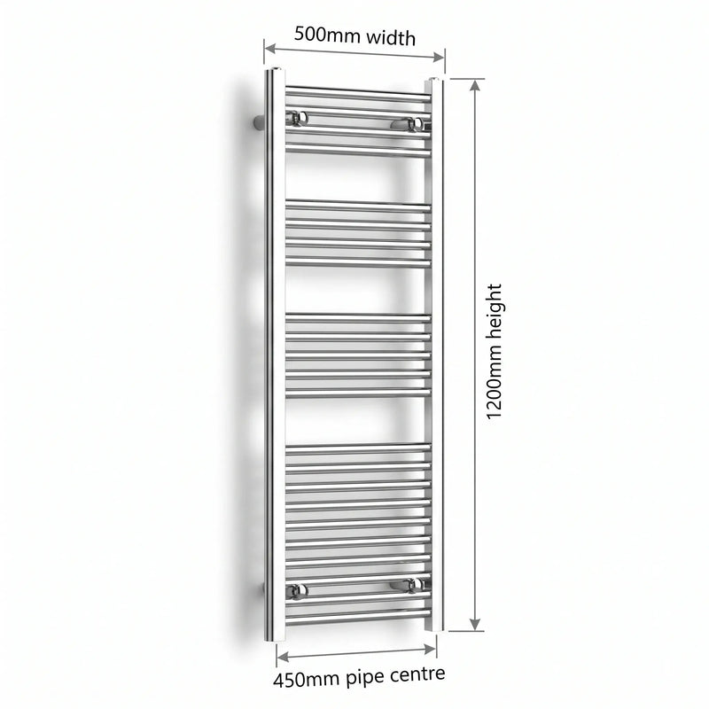 1200x500mm Heated Flat or Curved Towel Radiator Chrome - Elegant Radiators