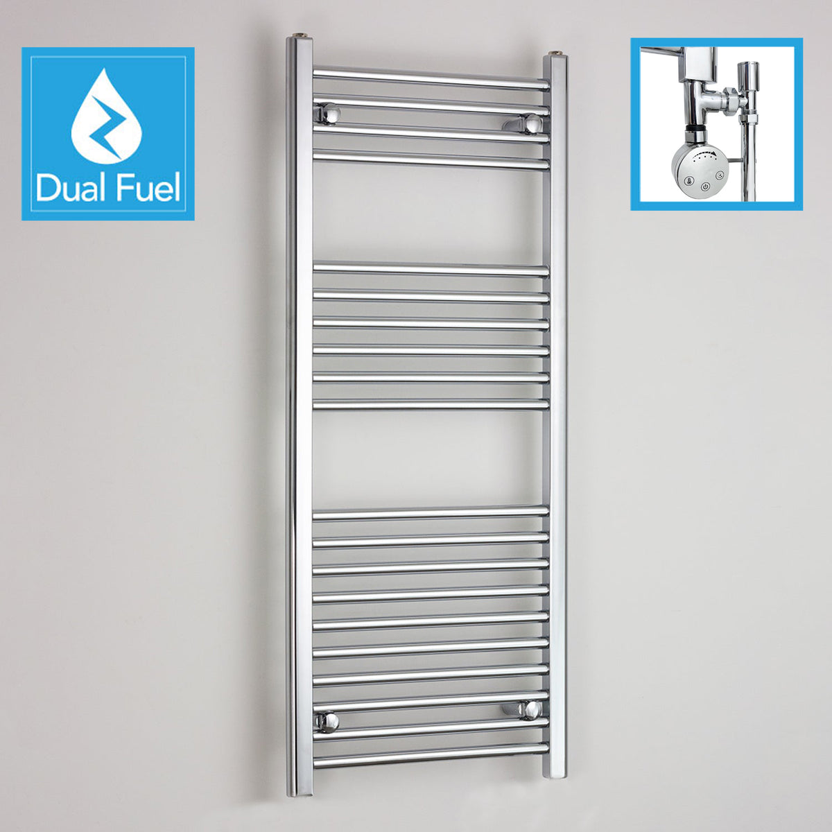 Dual Fuel Radiator 1200 x 600 mm Chrome Dual Fuel Flat Heated Towel Rail