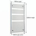 1200x600mm Heated Flat or Curved Towel Radiator Chrome - Elegant Radiators