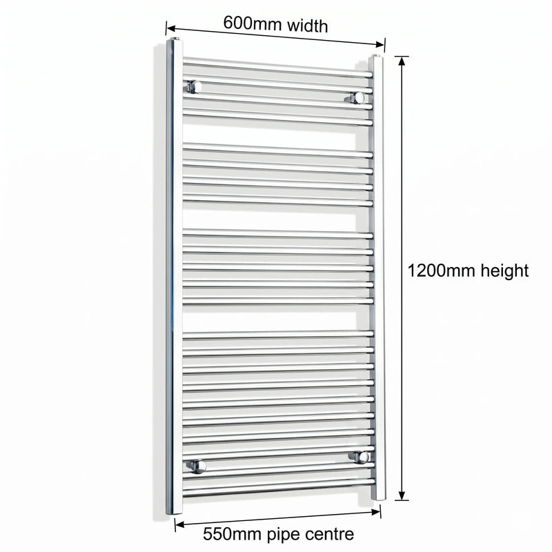 1200x600mm Heated Flat or Curved Towel Radiator Chrome - Elegant Radiators