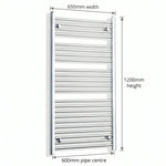 1200x650mm Heated Straight Towel Rail Radiator Chrome - Elegant Radiators