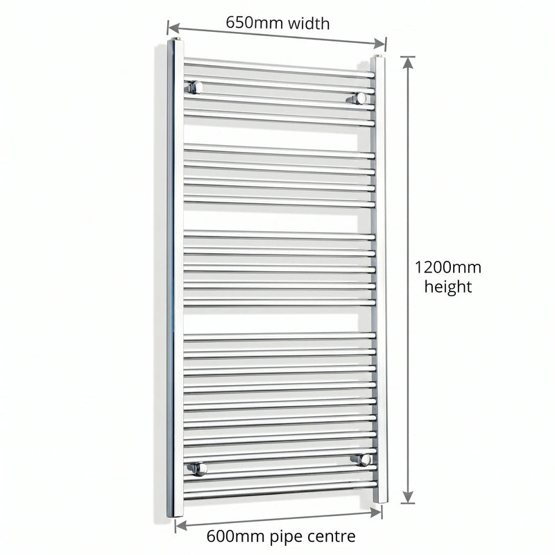1200x650mm Heated Straight Towel Rail Radiator Chrome - Elegant Radiators