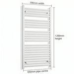 1200x700mm Towel Rail Radiator Flat White Central Heating - Elegant Radiators