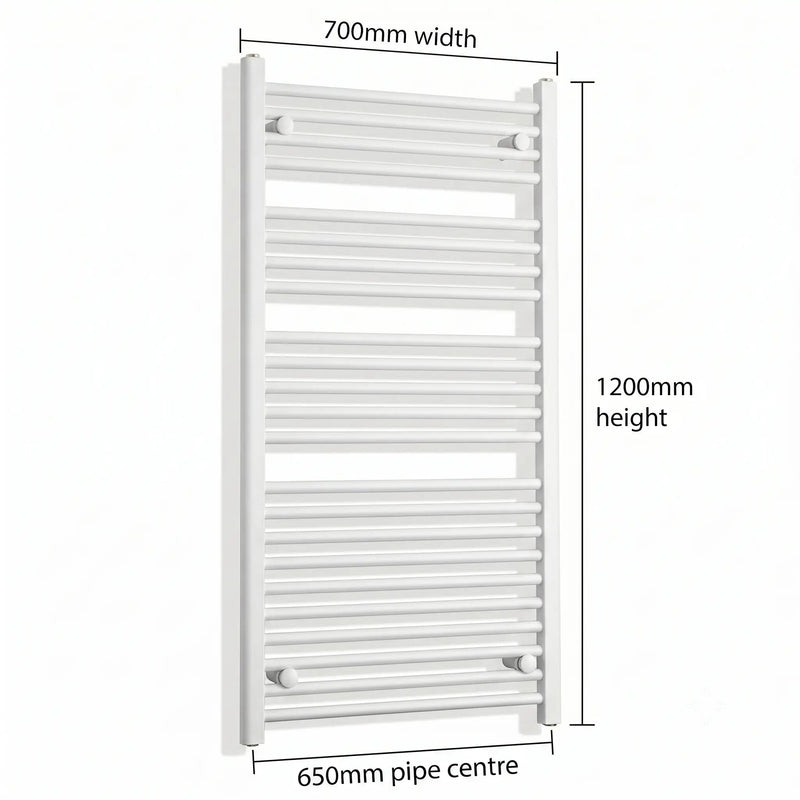 1200x700mm Towel Rail Radiator Flat White Central Heating - Elegant Radiators