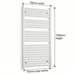 1200x750mm Towel Rail Radiator Flat White Central Heating - Elegant Radiators