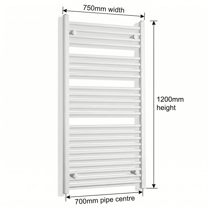 1200x750mm Towel Rail Radiator Flat White Central Heating - Elegant Radiators