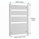1200x800mm Towel Rail Radiator Flat White Central Heating - Elegant Radiators