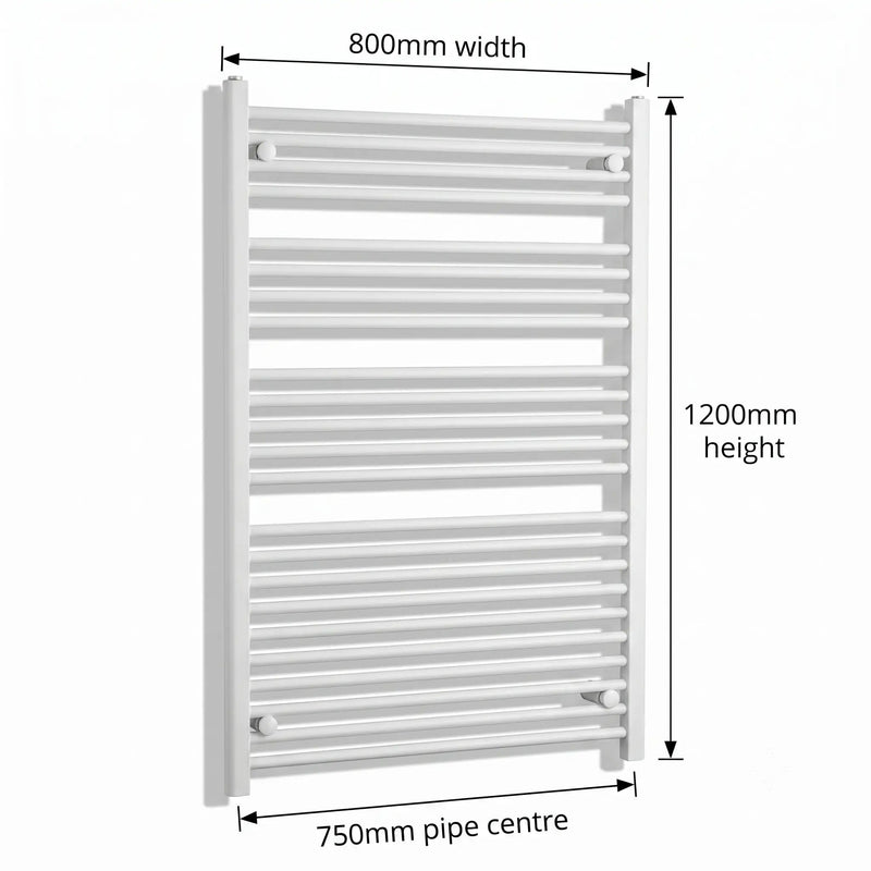 1200x800mm Towel Rail Radiator Flat White Central Heating - Elegant Radiators