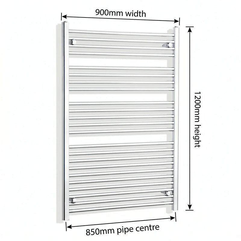 1200x900mm Heated Straight Towel Rail Radiator Chrome - Elegant Radiators