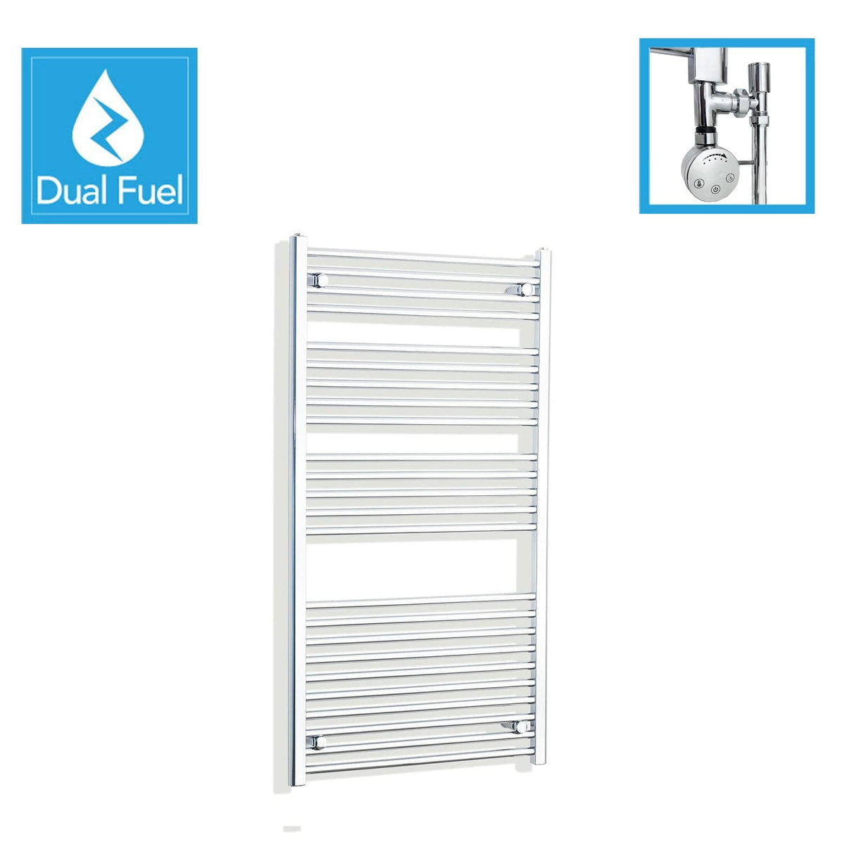 1300 x 700 Chrome Dual Fuel Flat Heated Towel Rail Radiator