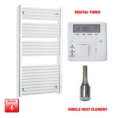 Flat / Single Heat / Digital Timer 1300 x 700 Pre-Filled Electric Heated Chrome Towel Radiator Flat/Curved