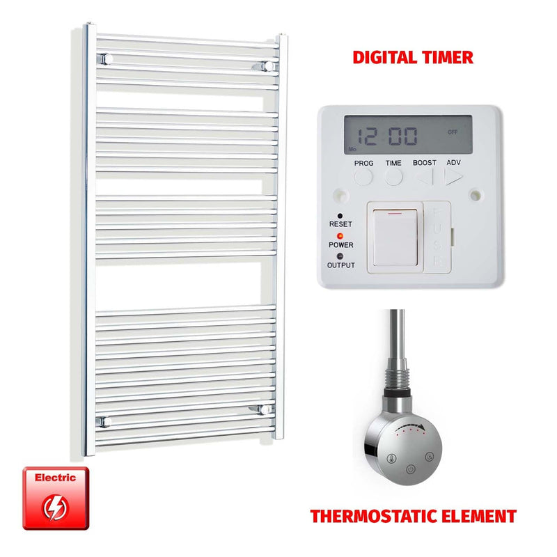 Flat / ER-Touch Thermostatic / Digital Timer 1300 x 700 Pre-Filled Electric Heated Chrome Towel Radiator Flat/Curved