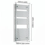 1300x550mm Heated Flat Towel Radiator Chrome Central Heating - Elegant Radiators