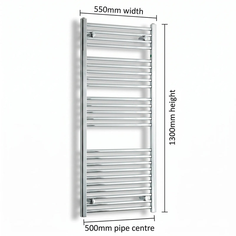 1300x550mm Heated Flat Towel Radiator Chrome Central Heating - Elegant Radiators