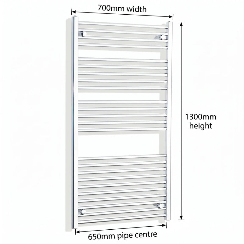 1300x700mm Heated Straight Towel Radiator Chrome - Elegant Radiators
