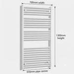 1300x700mm Towel Rail Radiator Flat White Central Heating - Elegant Radiators